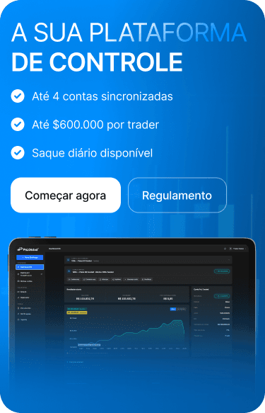 A sua plataforma de controle — até 4 contas sincronizadas, até $600.000 por trader e saque diário disponível
