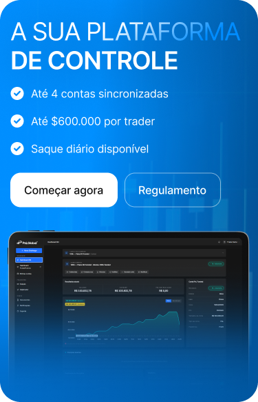 A sua plataforma de controle — até 4 contas sincronizadas, até $600.000 por trader e saque diário disponível